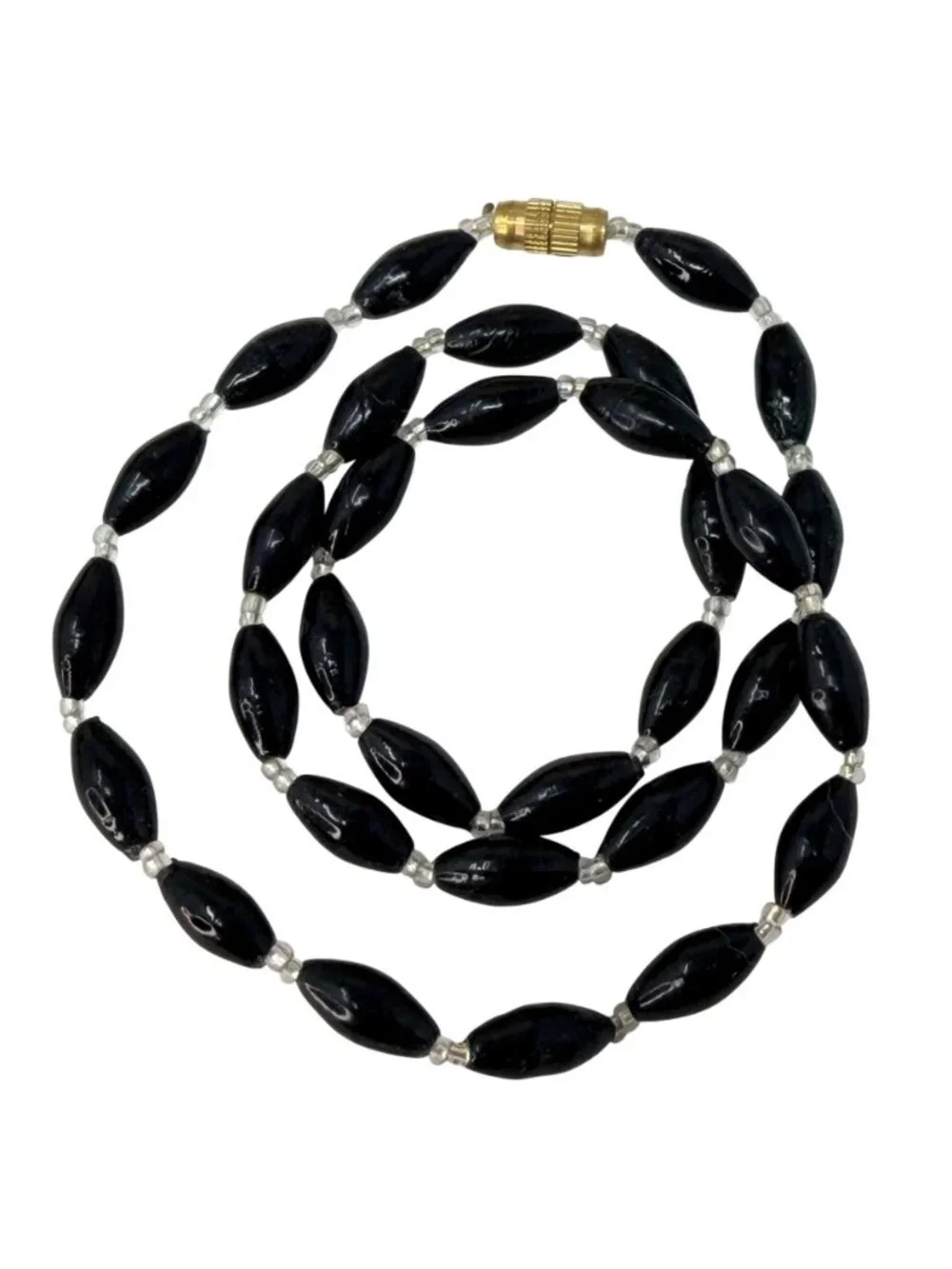 Vintage 1960s Black Glass Bead Necklace Made in‎ India New Old Stock Never Worn